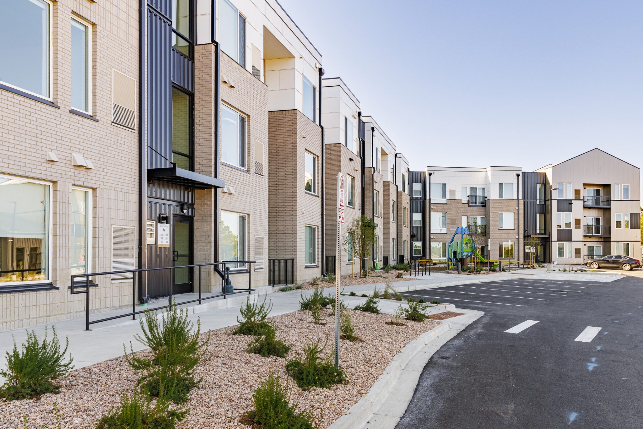 Eagle Meadow residential façades and playground