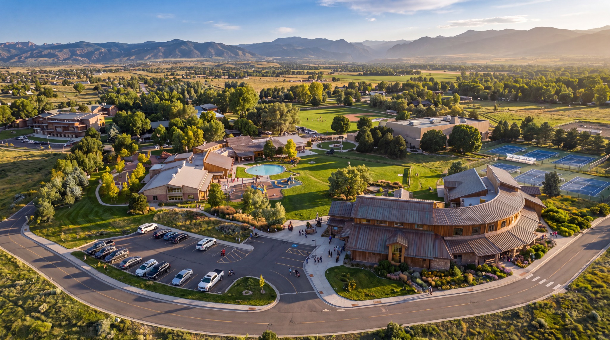 Concept rendering of the school campus showing landscaped open spaces and relationships between buildings